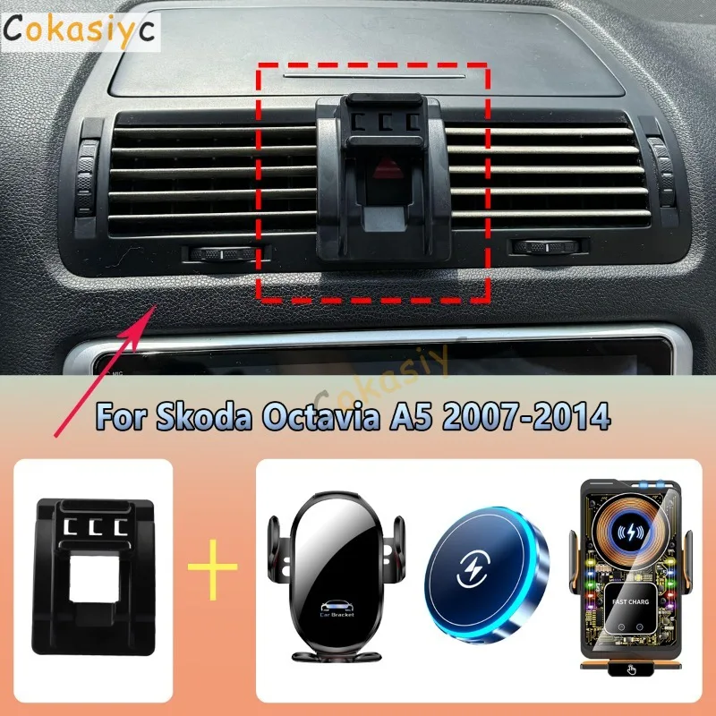 Auto-Handyhalterung für Lüftungsschlitze, für Skoda Octavia A5 2007-2012 2013 2014, magnetische kabellose Ladehalterung für das Auto, Zubehör