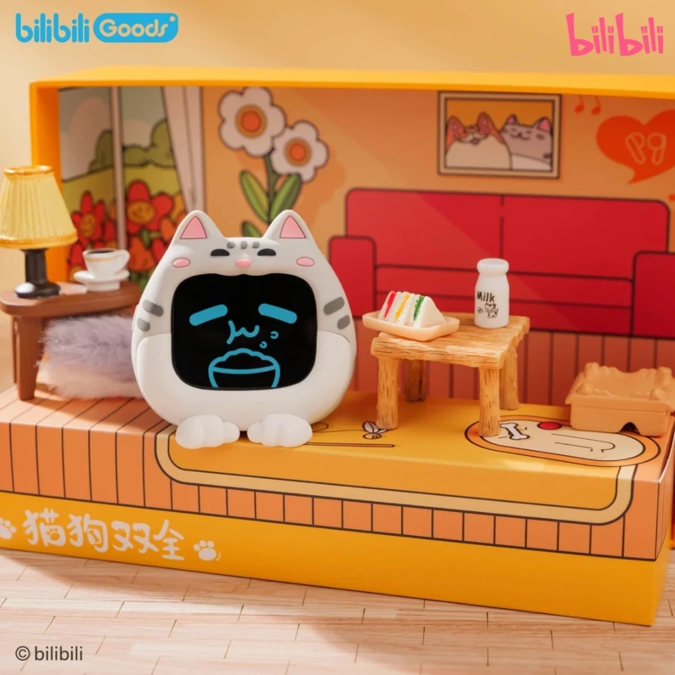 Genuino Bilibili Mini-Tv pequeña Tv Lcd pantalla táctil gato y perro doble auriculares Bluetooth juguetes lindos Lcd auricular caja de regalo