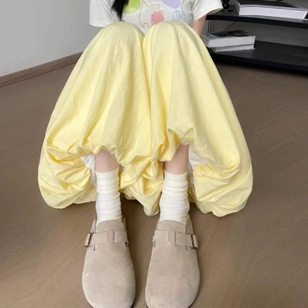 Women's Yellow Flower Bud Skirt Pants High Waist Loose Fit Slimming And Droopin…