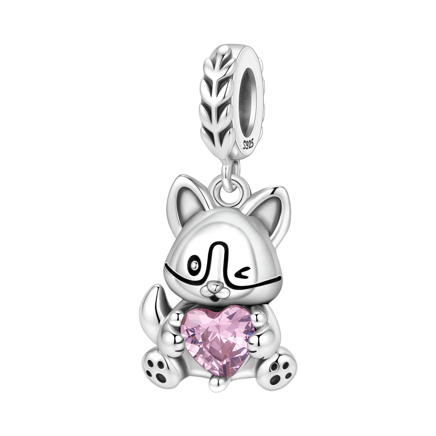 PANPOKI 925 Sterling Silber Rosa Herz Zirkon Tierperle Original Anhänger Armband Halskette Charm Schmuck DIY Trendige Geschenke