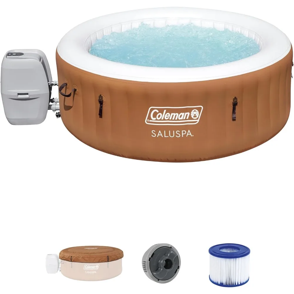 SaluSpa Ponderosa AirJet 2 to 4 Person Inflatable Hot Tub Round Portable Outdoor Spa with 120 Soothing Jets with Cover, Orange