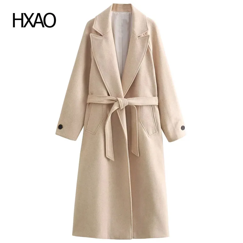 

HXAO Long Coat Women Trench Coat Wool Coats Winter Woolen Jackets Elegant Woman Overcoat Female Coat New In Outerwears 2024