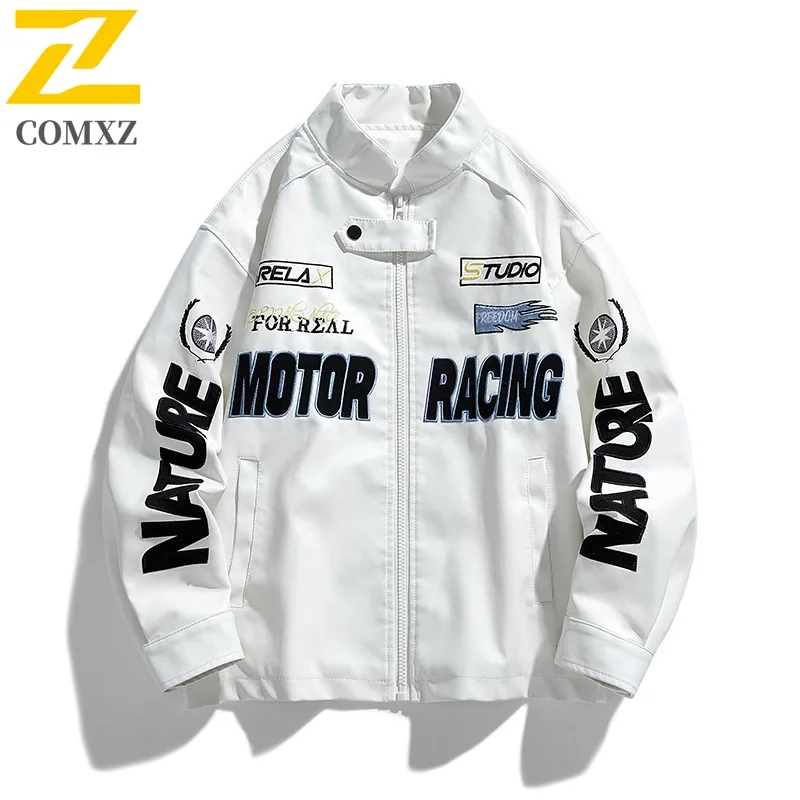 

COMXZ Мужская кожаная куртка 2025 года, легкая мотоциклетная куртка в американском стиле, повседневная ветрозащитная осенняя одежда с буквенным дизайном для езды на велосипеде