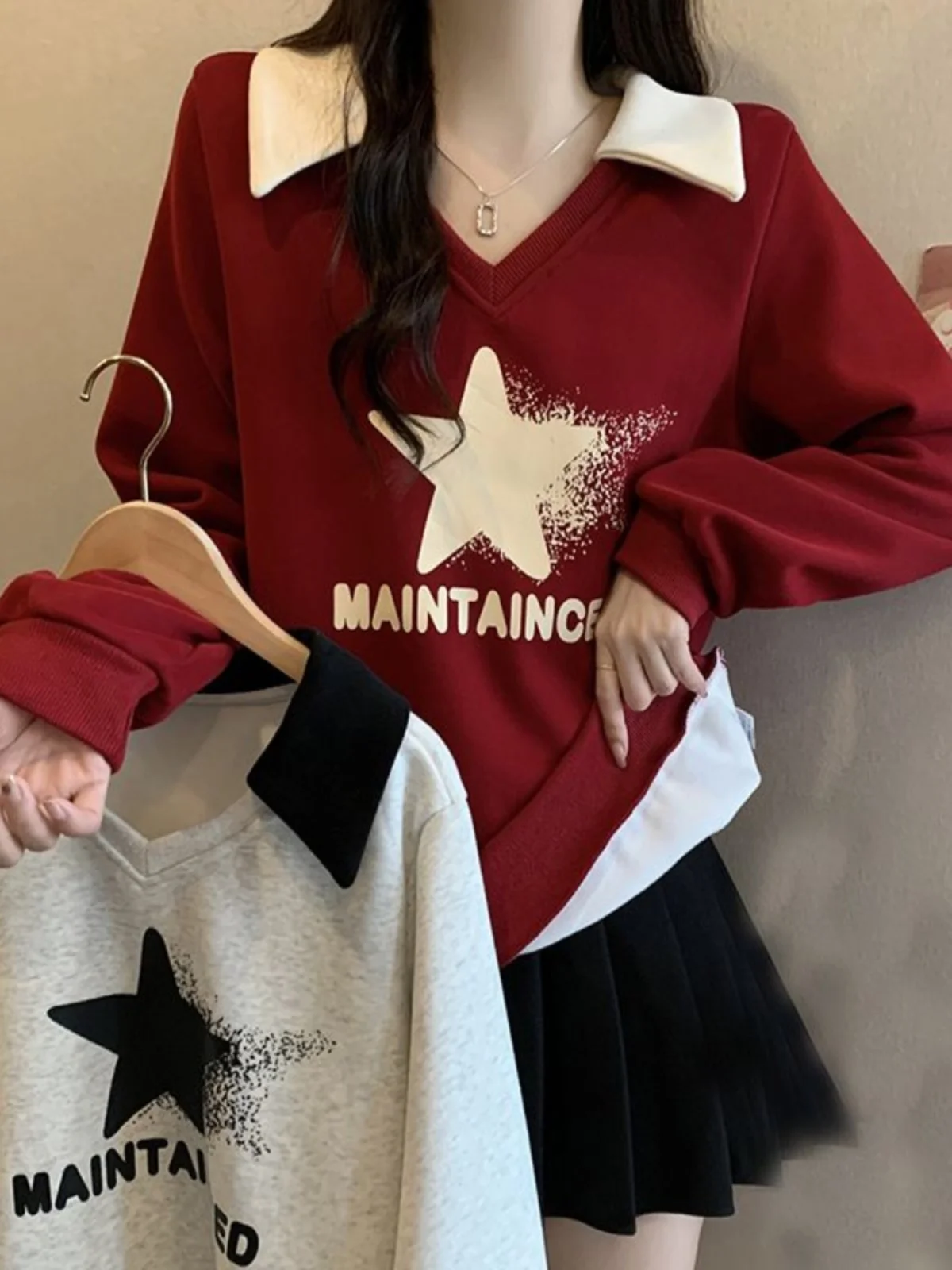 بلوزات نسائية ملابس كورية ملابس خروج بلون سادة خفيفة الوزن للربيع والخريف مبطنة بالصوف متعددة الاستخدامات