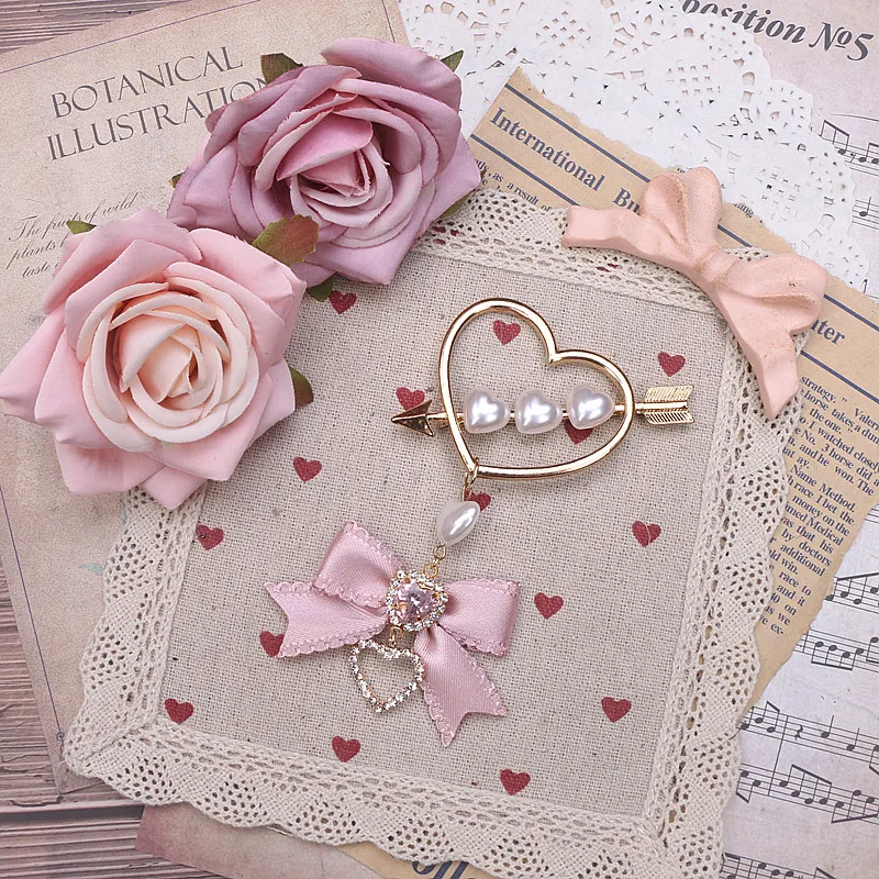 Harajuku دبوس الشعر اليابانية الحلو الألغام اللؤلؤ القلب السهم القوطية لوليتا الشعر القوس حجر الراين الجانب كليب مقاطع الشعر للنساء