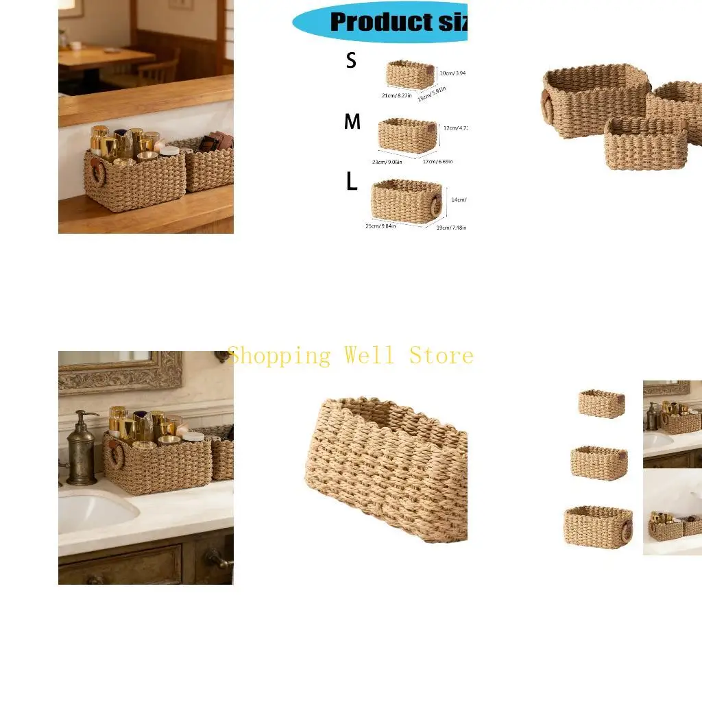 KX4B Stylish Handwoven Paper Fiber Basket For Storing Cosmetics Books Toy And More