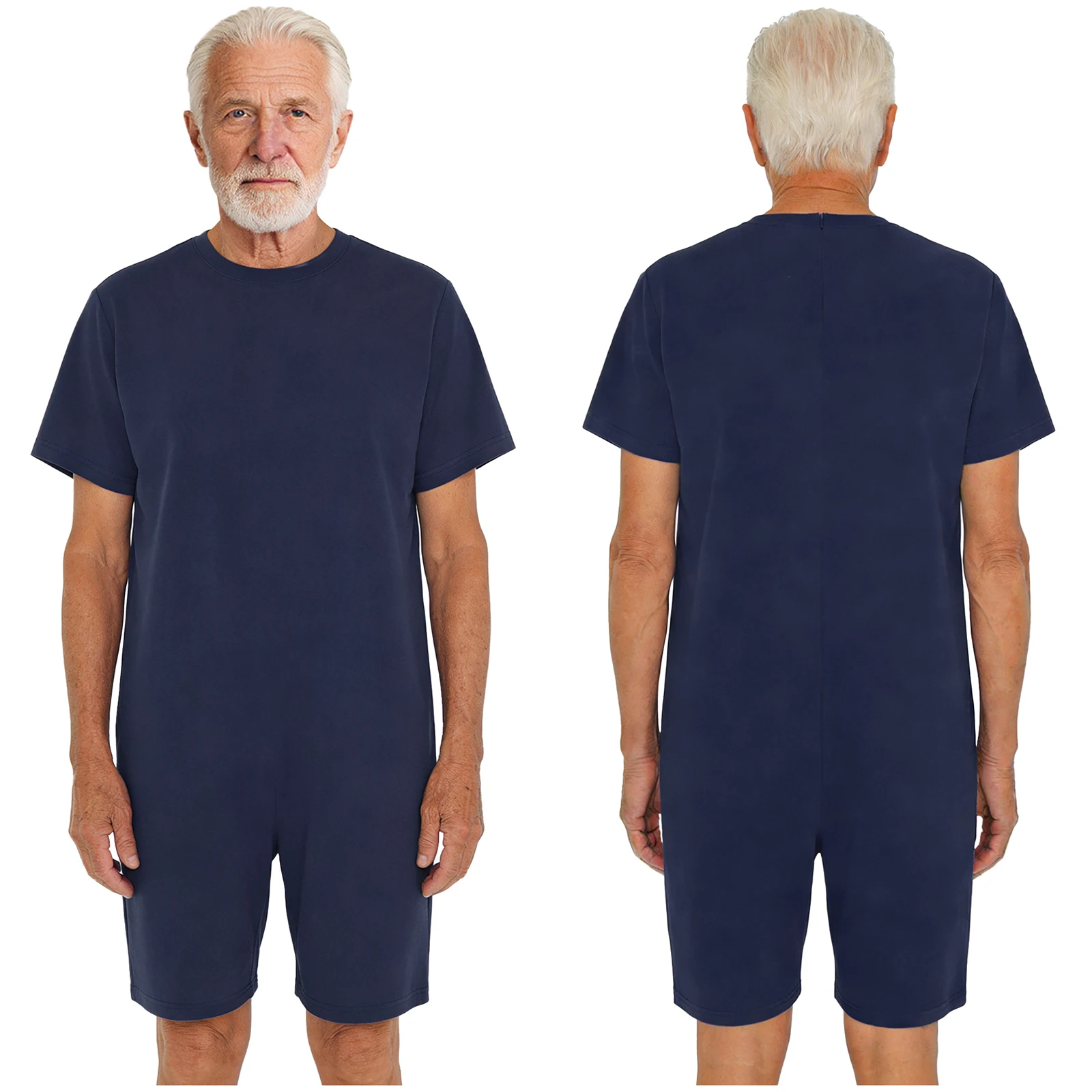Unisex Senior Special Needs Adaptive Clothing Autism Alzheimer Anti-Strip Jumpsuit Short Sleeve Back Zipper Bodysuit Loungewear