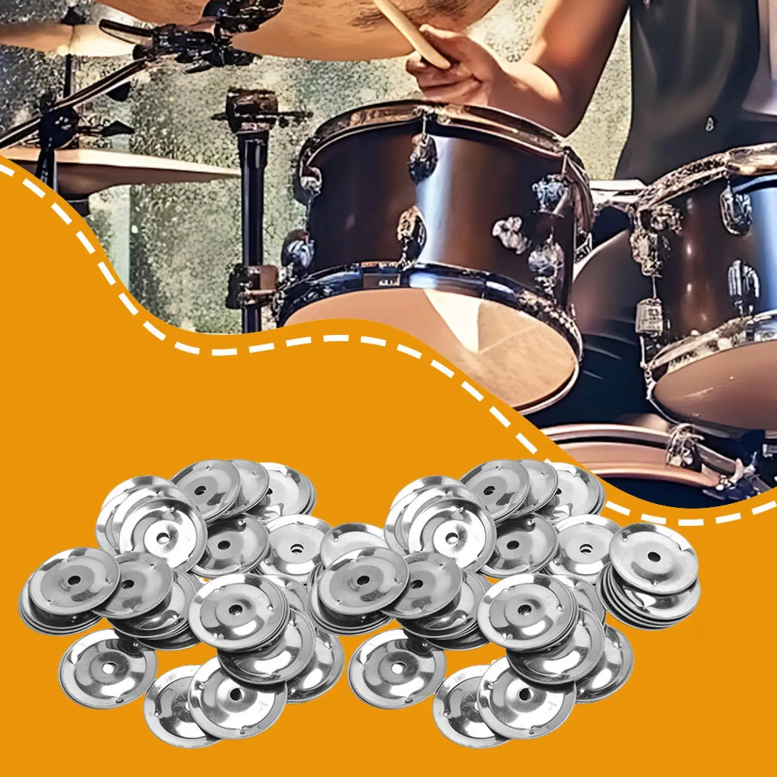 50pcs Tambourine Ring Cymbals Ching Rings Percussion Instrument Drum Ring Double Row Rattle Drum Rings durable Drum accessories