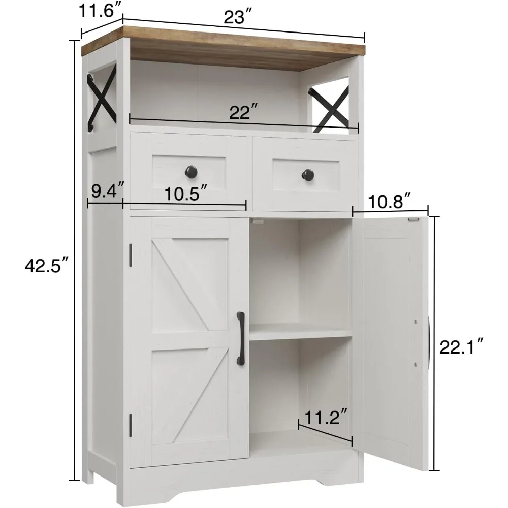 Bathroom Cabinets.Farmhouse White Storage Cabinet with Doors and Drawers, Freestanding Kitchen Pantry Cabinet, Floor Storage