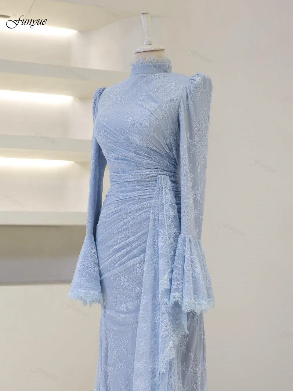 فستان سهرة إسلامي مخصص أنيق رداء De Soirée حورية البحر بأكمام طويلة فستان حفلات رسمي دانتيل Abendkleider