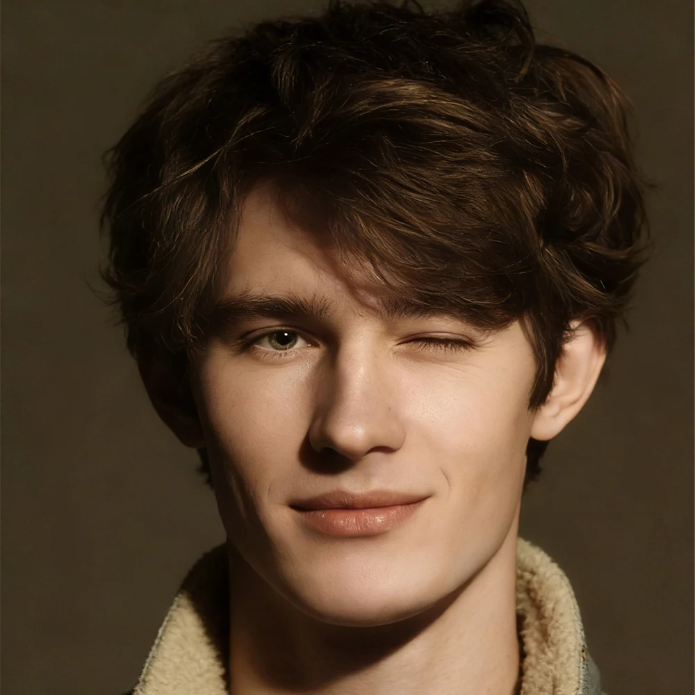 

Мужской парик с короткой стрижкой пикси, из натуральных человеческих волос, с челкой, натуральный коричневый цвет, 6 дюймов, плотность 180%, машинное изготовление, для мужчин.