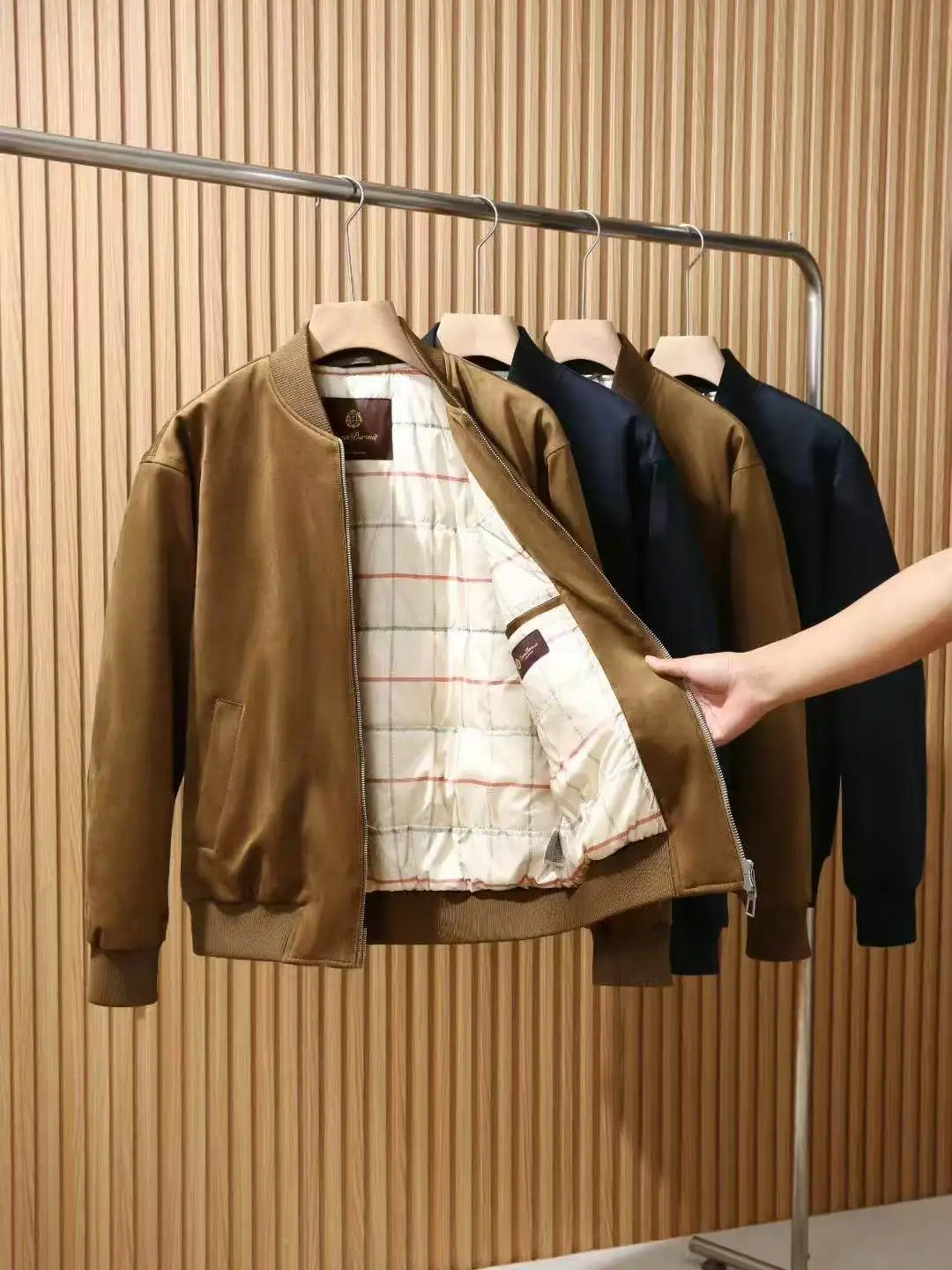 

Модная замшевая куртка-бомбер мужская винтажная с воротником-стойкой, хлопковая повседневная верхняя одежда, теплая куртка из полиэфирного волокна с длинными рукавами