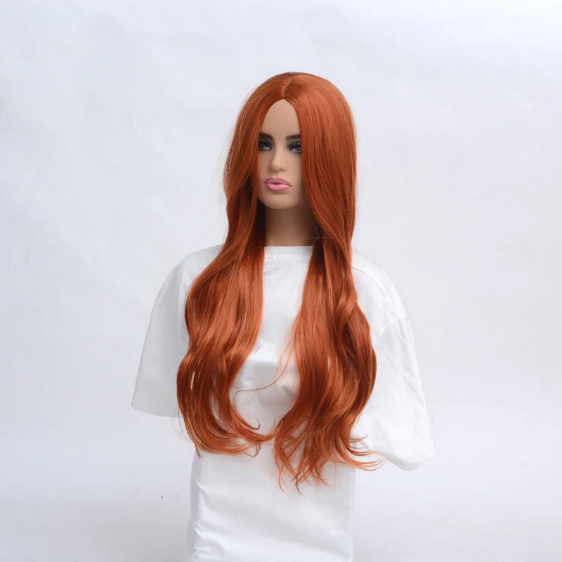 SuQ Synthetic Women\'s  Copper Red Wig Hair Synthetic Natural Cosplay Party Long Wave Middle Part Heat Resistant Daily Wigs