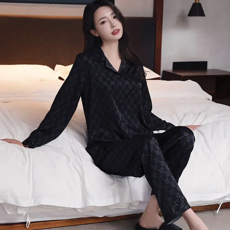 Couple Loungewear Nightwear Long Sleeve Sleep Trousers Silk Satin Sense Of Luxury Spring Autumn Summer Suit Loose Simple Casual