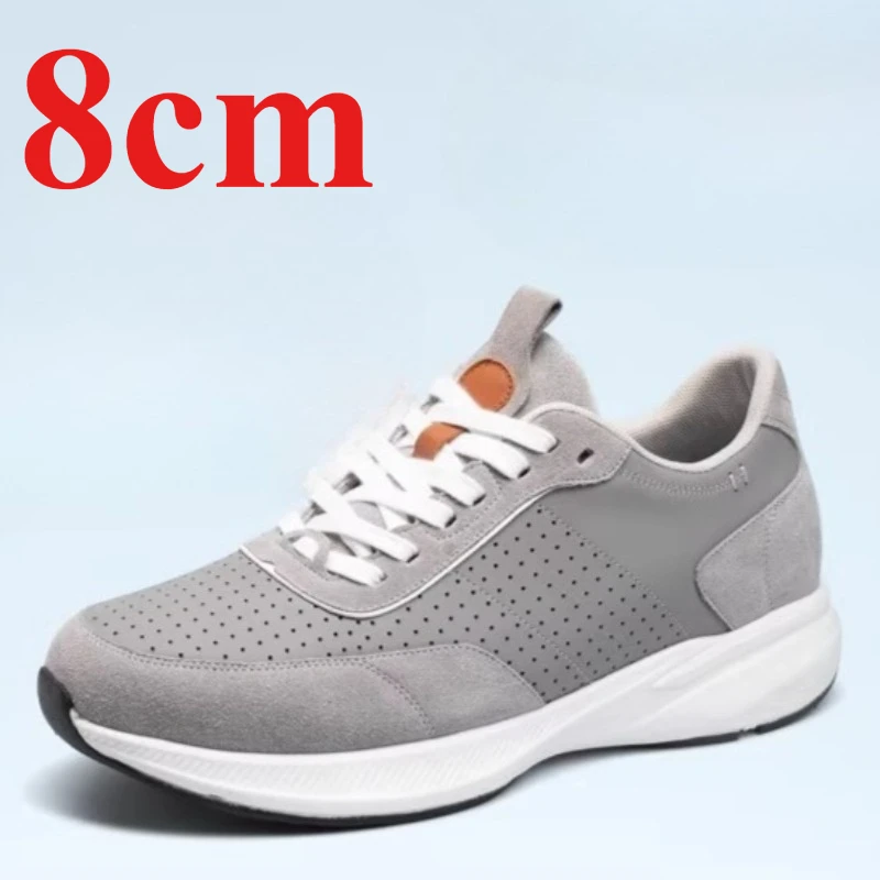 Outdoor Height-increasing Shoes for Men's 8cm Genuine Leather Casual Sneakers Elevator Shoes Comfortable Thick Soled Sports Shoe