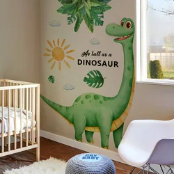 Cartoon Dinosaur Wall Stickers for Boys Room Kids Bedroom Plant Wall Sticker Children Room Kindergarten Decoration Wall Decals