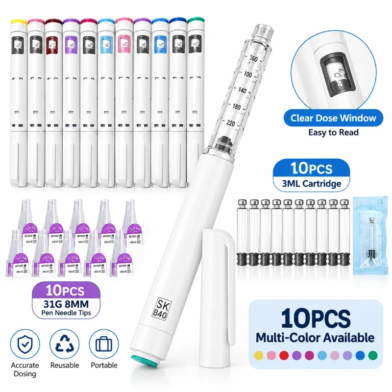 10PCS 60IU Plastic Disposable Injection Pen Kit with 3ml Glass Vial & 8MM Needle Portable Tattoo Injection Pen for Daily Use