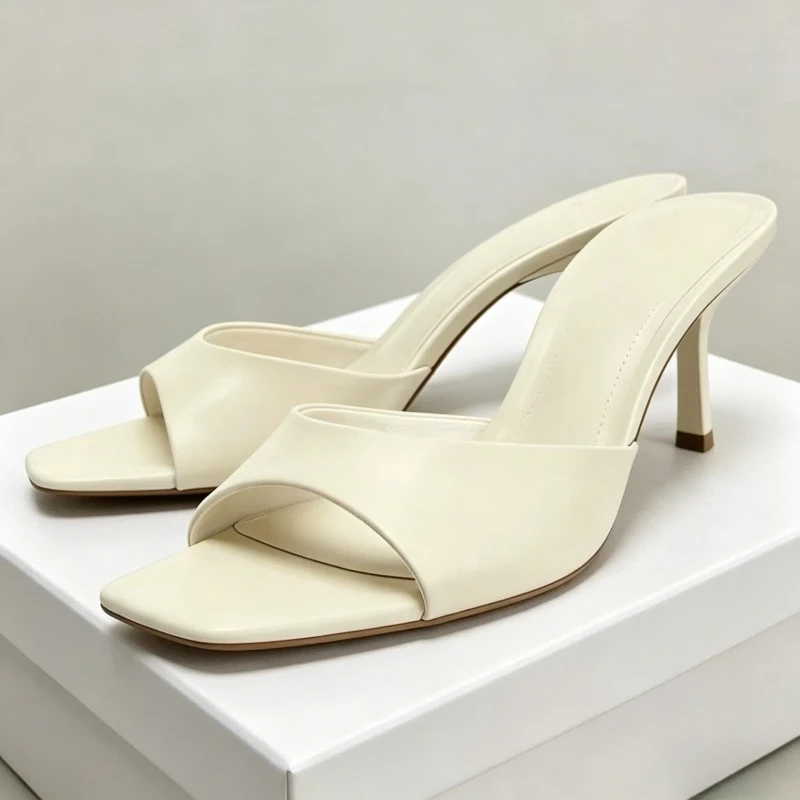 

Summer 2026 Backless Women Sandals Elegant Square To Mules Heels for Ladies Dress Shoes Light Concise Brand Women's Slippers