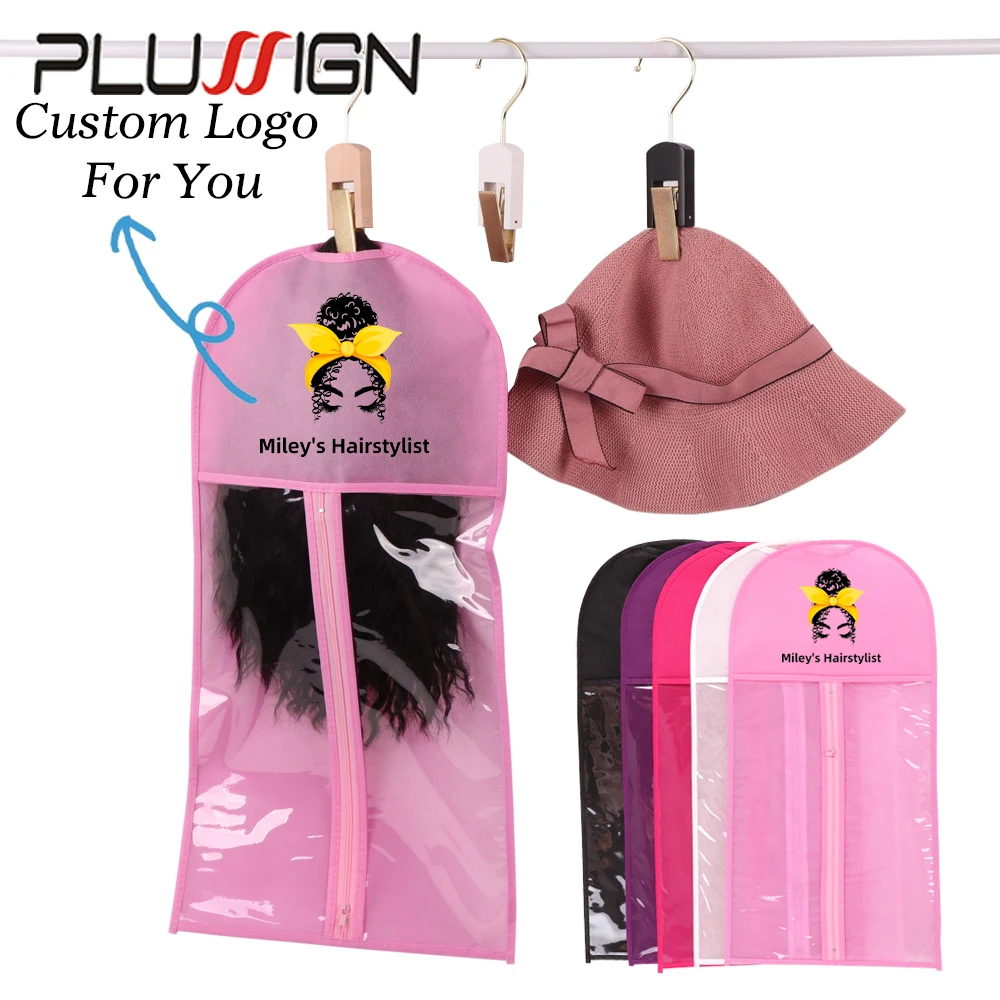 

Plussign60cm Wig Storage Bags With Your Logo And Wig Hanger For Hair Salon Travel Use Non Woven Wig Bag With Non Slip Hook Clips