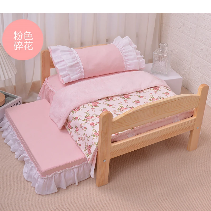 Pet Supplies Removable and Washable Pet Bed Cute Solid Wood Pet Bed Dog Comfortable Bed Free Full Set of Bedding Dog Supplies