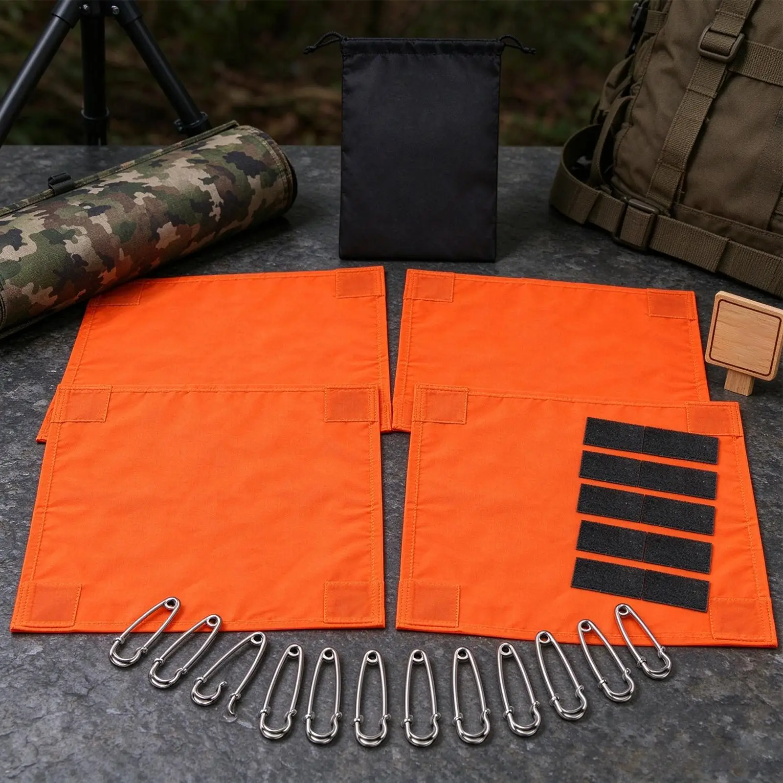 Cubierta de protección de color naranja brillante, de alta visibilidad, impermeable, con marcador de tela de color naranja brillante, para tiendas de campaña, para hombres y mujeres, para actividades al aire libre y acampada.