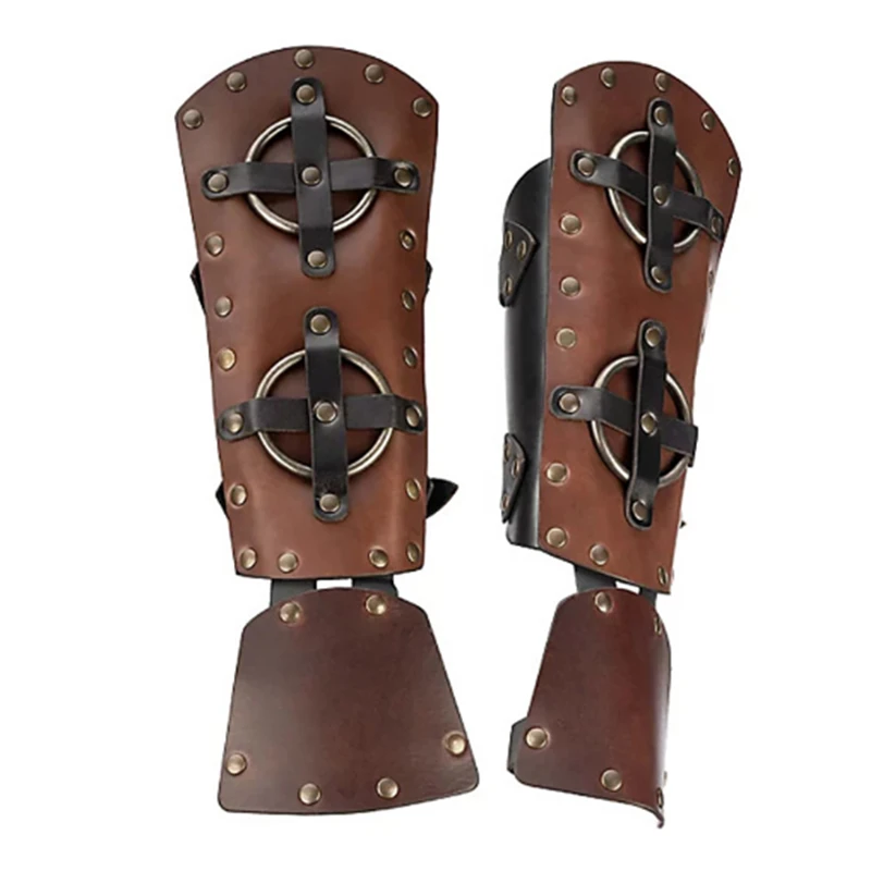 1 Pair Men Medieval Armor Armguard PU Leather Armor Gloves Steampunk Multilayer Belt Buckle Bracers Samurai Knight Cosplay Props