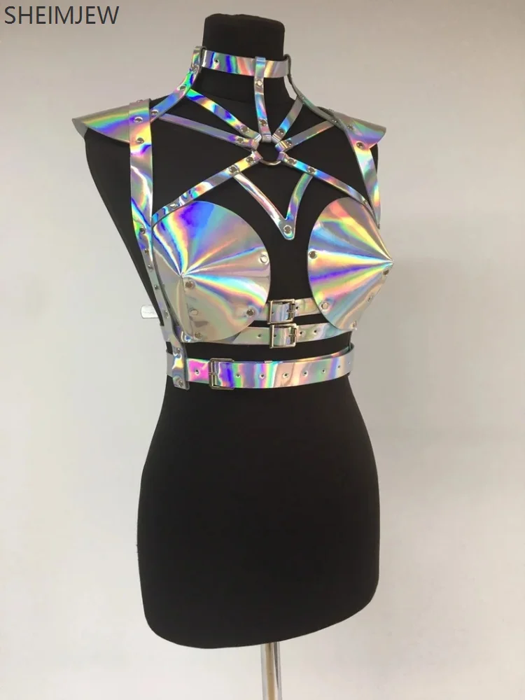 

Music Festival Holographic Colored Party Accessories Belt Women Cosplay Cyberpunk Costume Shiny Rave Party Leather Decoration
