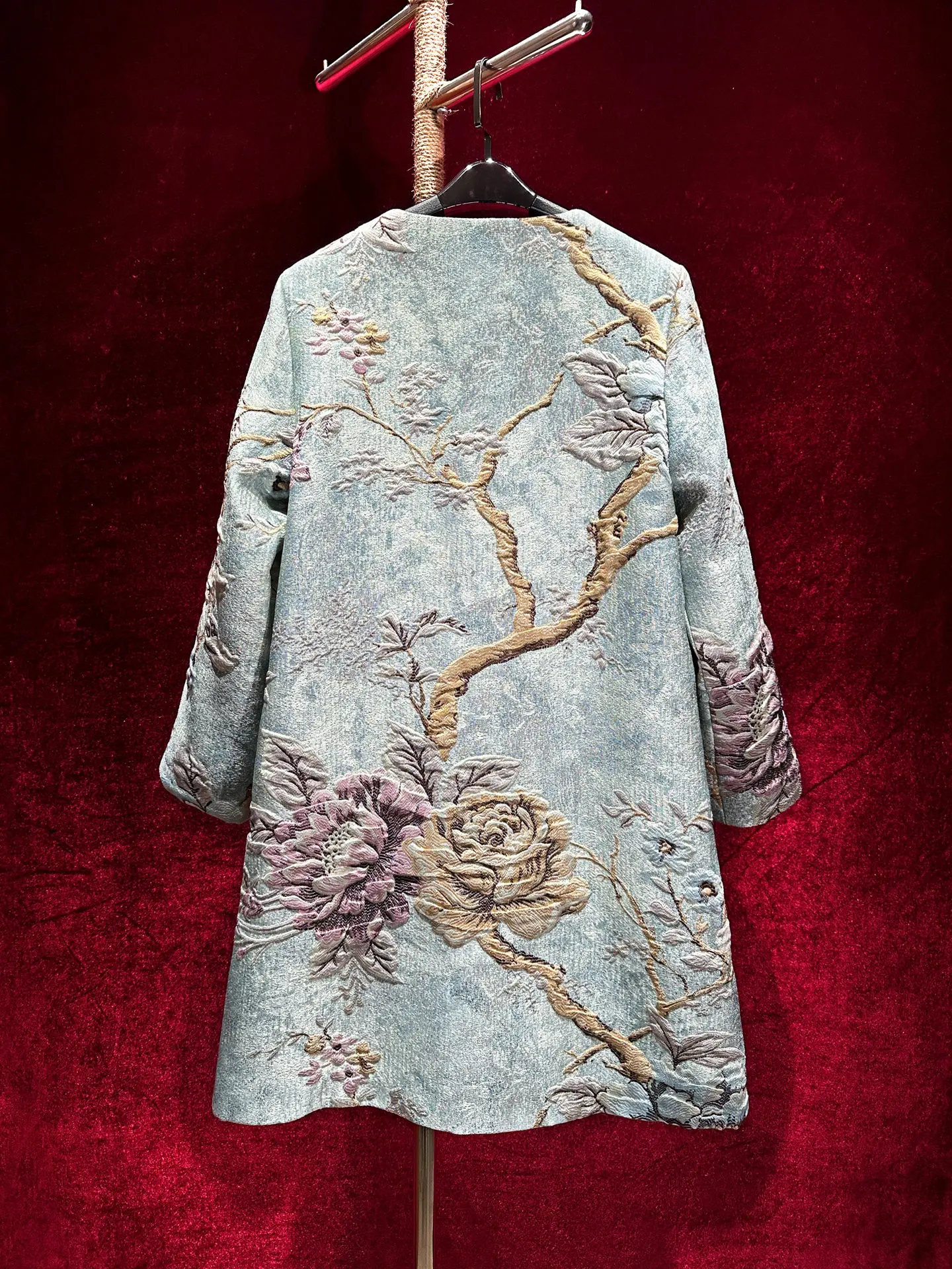 ZAMOR HIGH END Vintage Chinese Style Embossed Jacquard Embroidery Heavy Beaded High-End Elegant Autumn Winter Trench Coat Women'