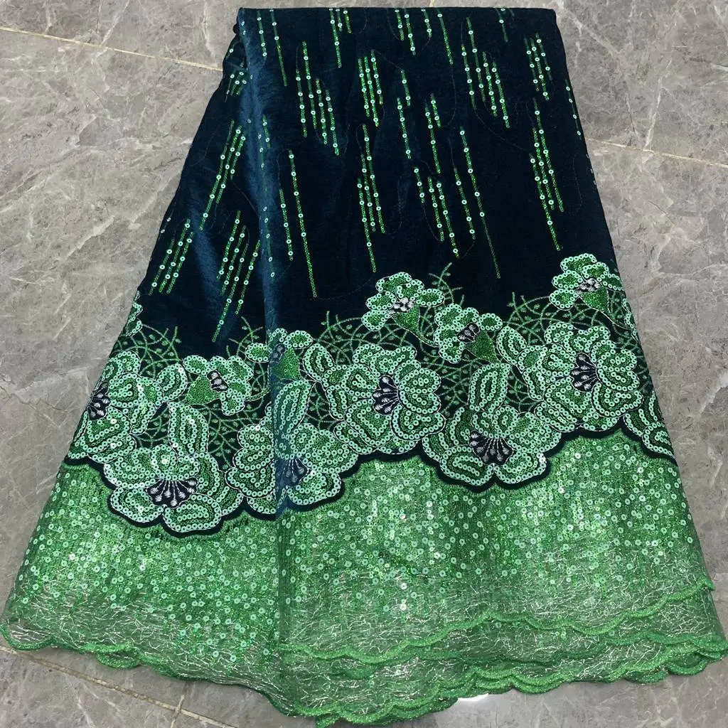 African Luxury 3D Flowers Velvet Lace Fabric 5Yards 2023 Nigerian Embroidery Sequins ASO OBI Lace Material Sew For Lady Wear