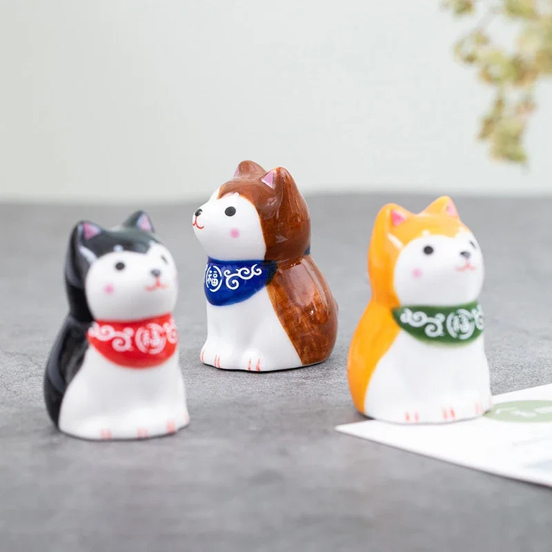 Japanese Ceramic Shiba Inu Dog Statue Crafts Lucky Charm Fortune Ornament Landscape Home Decor Miniature Accessories Gifts