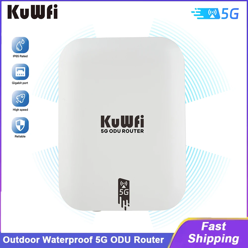 

KuWFi Outdoor 5G ODU Router IP65 Waterproof Router Gigabit Ethernet Port None WiFi Support Firewall Security VPN SIM Card Slot