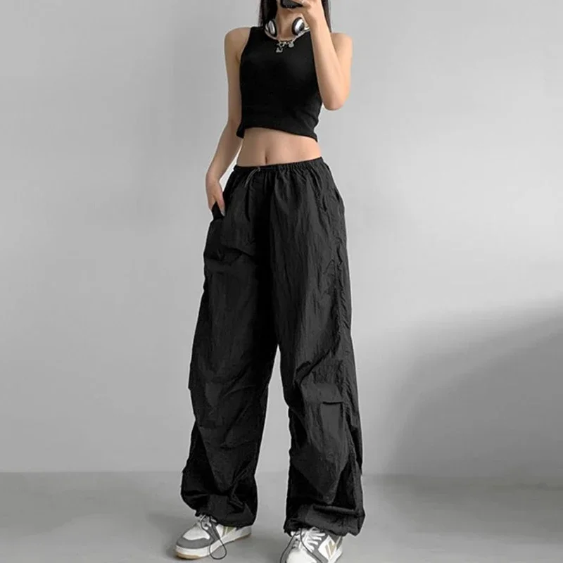 2025 novo verão fino perna larga calças de carga feminina y2k streetwear cintura alta calças esportivas femininas moda coreana solto moletom