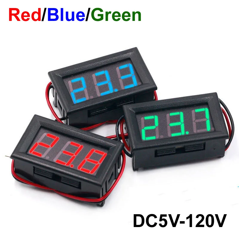 Two wire DC5V-120V DC digital display voltmeter, digital voltmeter head, electric vehicle meter head anti reverse connection 0.5