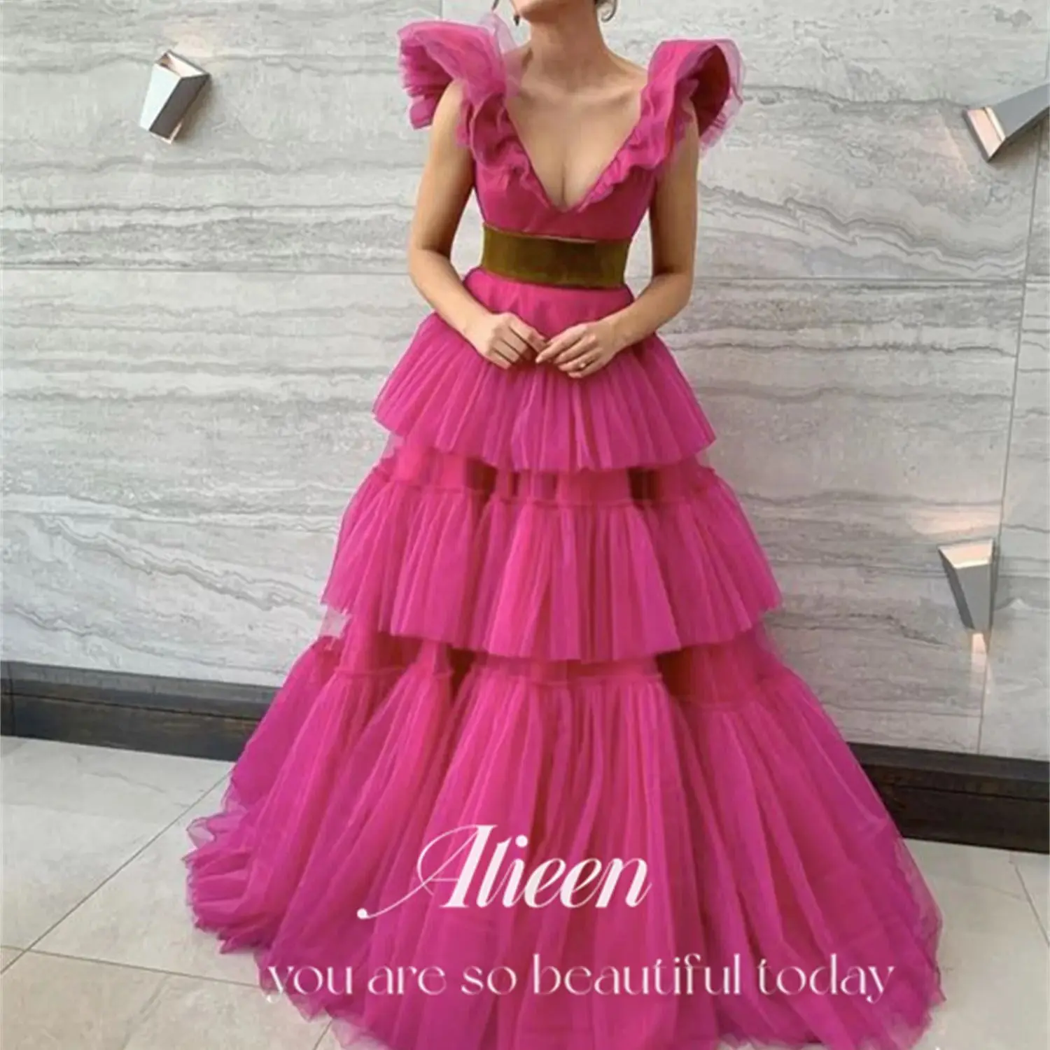 Aileen Multi-layer V-neck Wedding Party Dresses for Special Occasions Evening Elegant Woman Gala Prom Dress 2024 Graduation Long