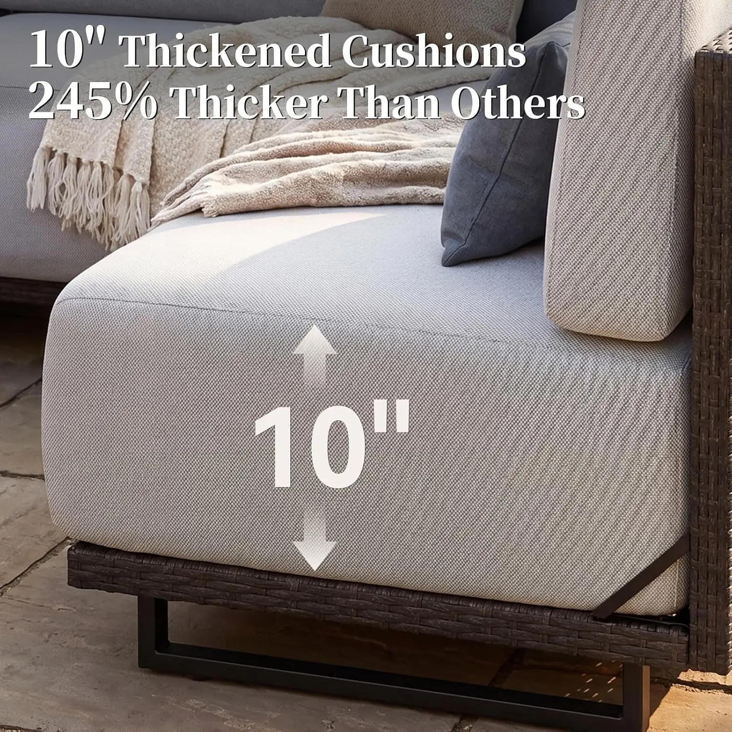 Patio Furniture Set, 8 Pieces Wicker Outdoor Sectional Sofa with 10'' Ultra-Thick Cushions & Ottomans, All-Weather, Customized