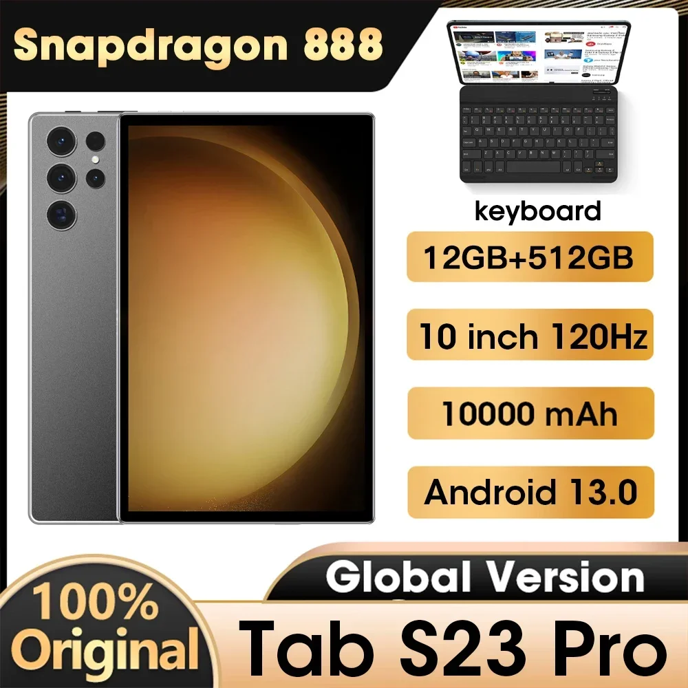 Original Tab S23Pro 10 Inch Android 13 Tablet with Snapdragon 88810 Core Processor 12GB 512GB Google Play Wifi 5G for Tourists