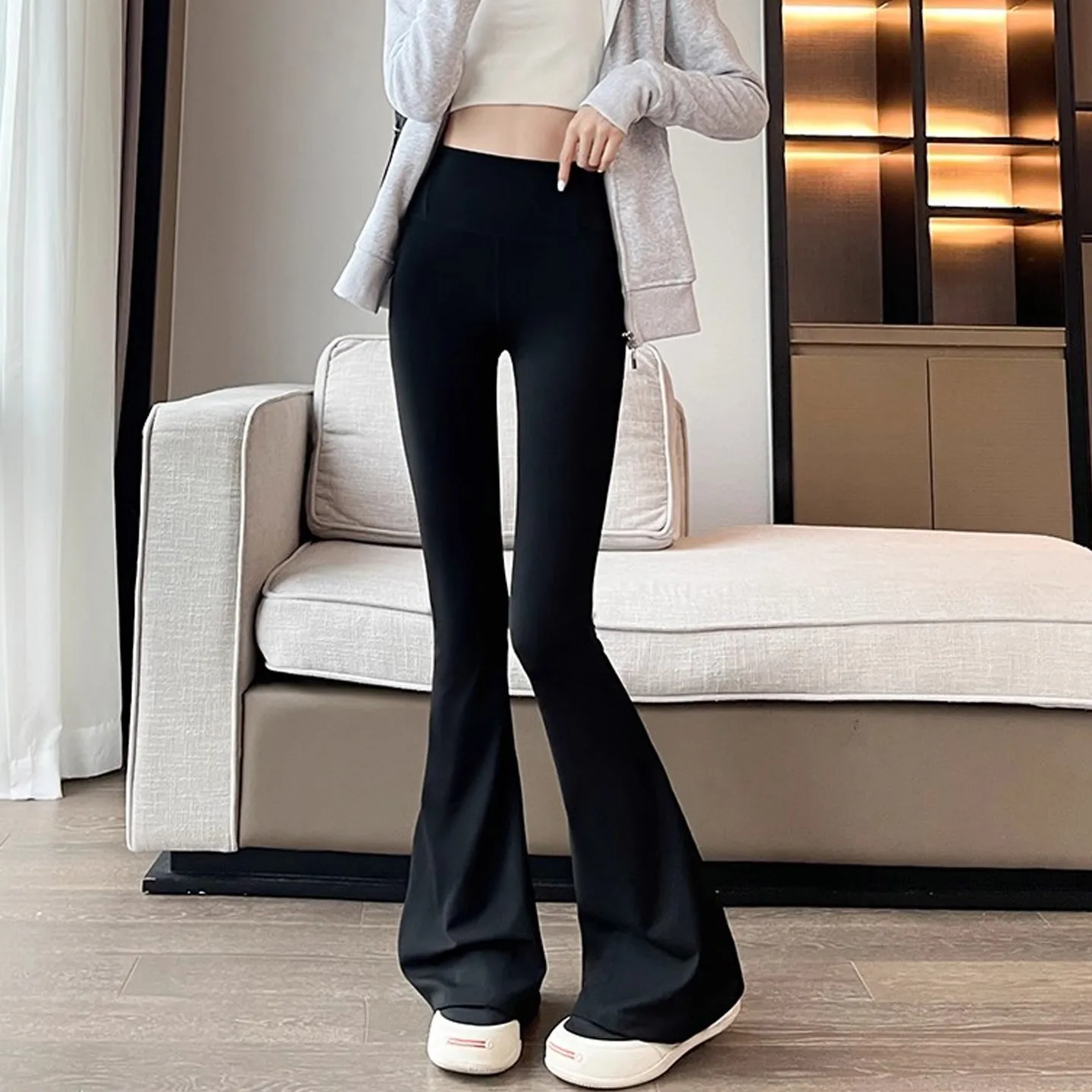 Calças de Yoga de Cintura Alta para Mulheres, Ajuste Justo, Base Elástica, Calças Estilo Bell Bot Ark Fin, Novidade para Outono e Inverno, Uso ao Ar Livre...