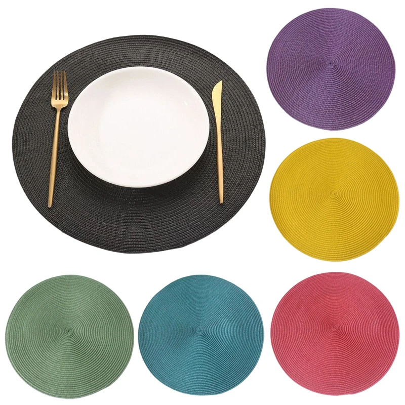 Runde Einfarbig Gewebt Esszimmer Matte Nordic Gewinde Tasse Mahlzeit Matte Auflauf Verdickt