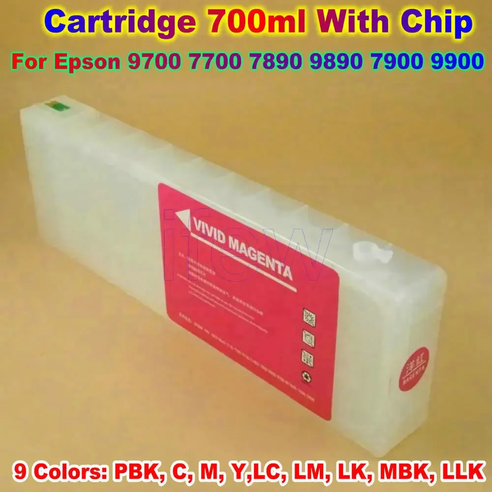 7890 Printer Empty Ink Cartridge For Epson Stylus Pro 9700 7700 7890 9890 7900 9900 Refillable Ink Cartridges With Chip 9 Colors