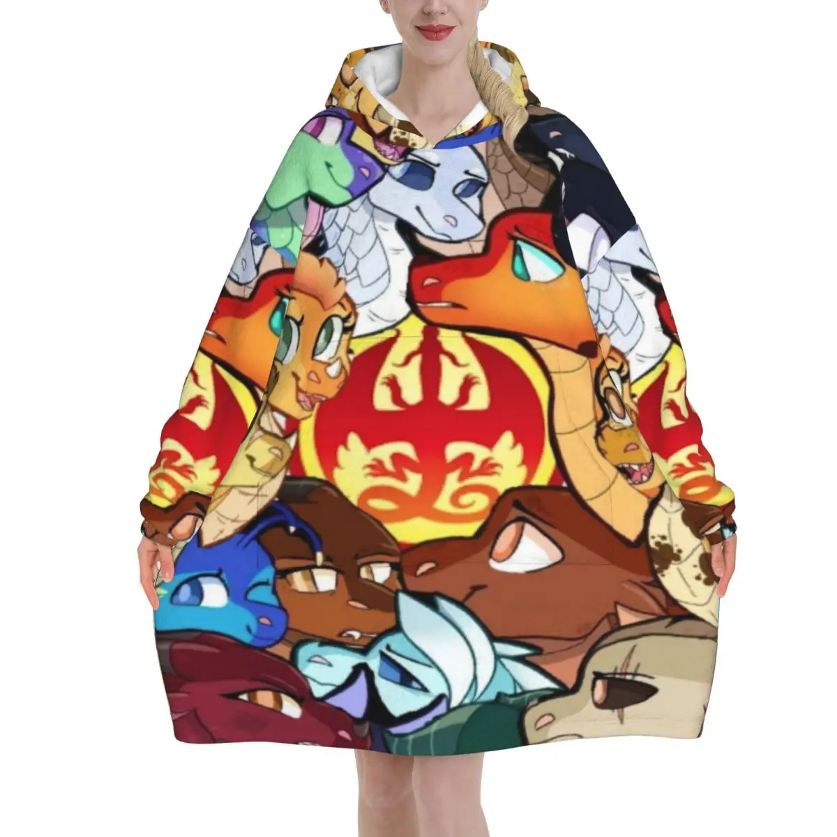 Wing Of Fire Dragon Oversized Blanket Hoodie Sweatshirt Long Fleece Hooded Wearable Blanket with Large Pocket for Women Men