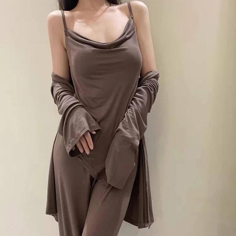 

Новый комплект женской пижамы из модала с длинными рукавами, 4 предмета: пижамный костюм с шортами и брюками, домашняя одежда для женщин