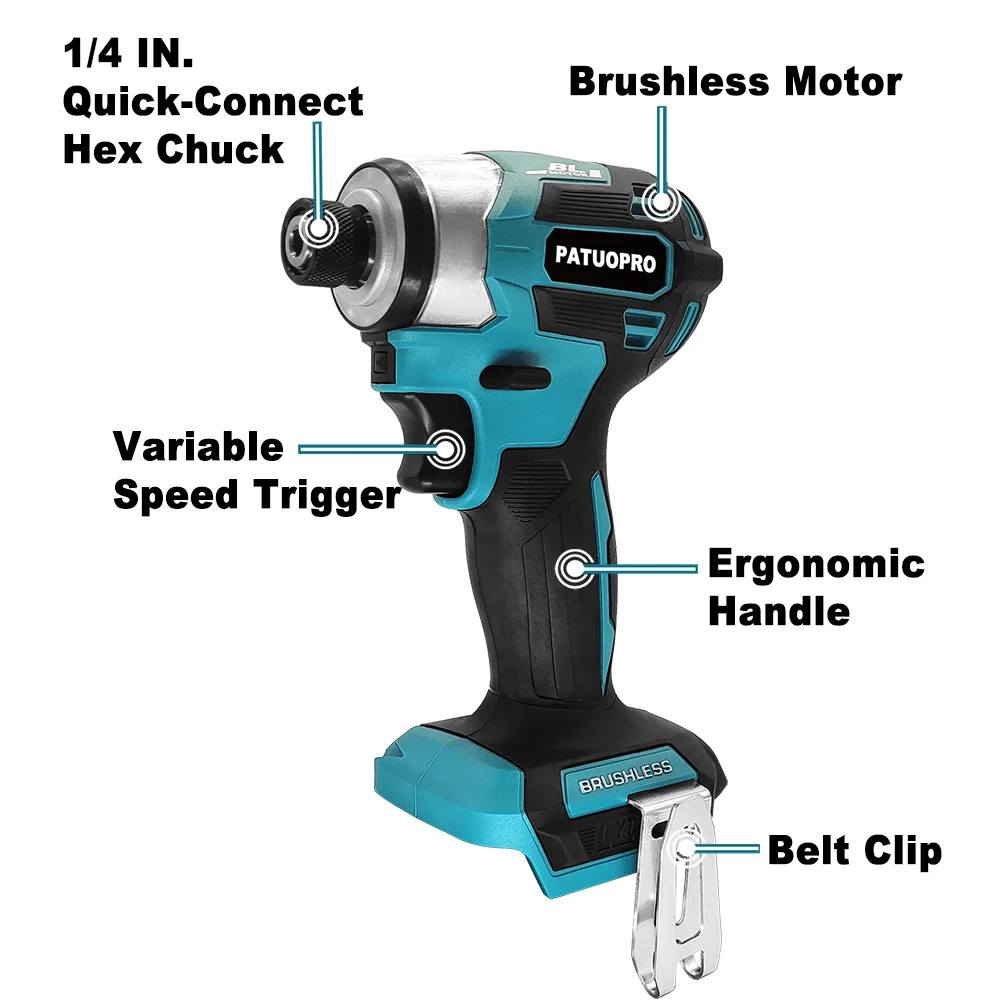 Imagem -02 - Patuopro Cordless Chave de Fenda Elétrica 14 Brushless Impact Driver Recarregável Ferramentas Elétricas para Makita 18v Bateria 2800rpm
