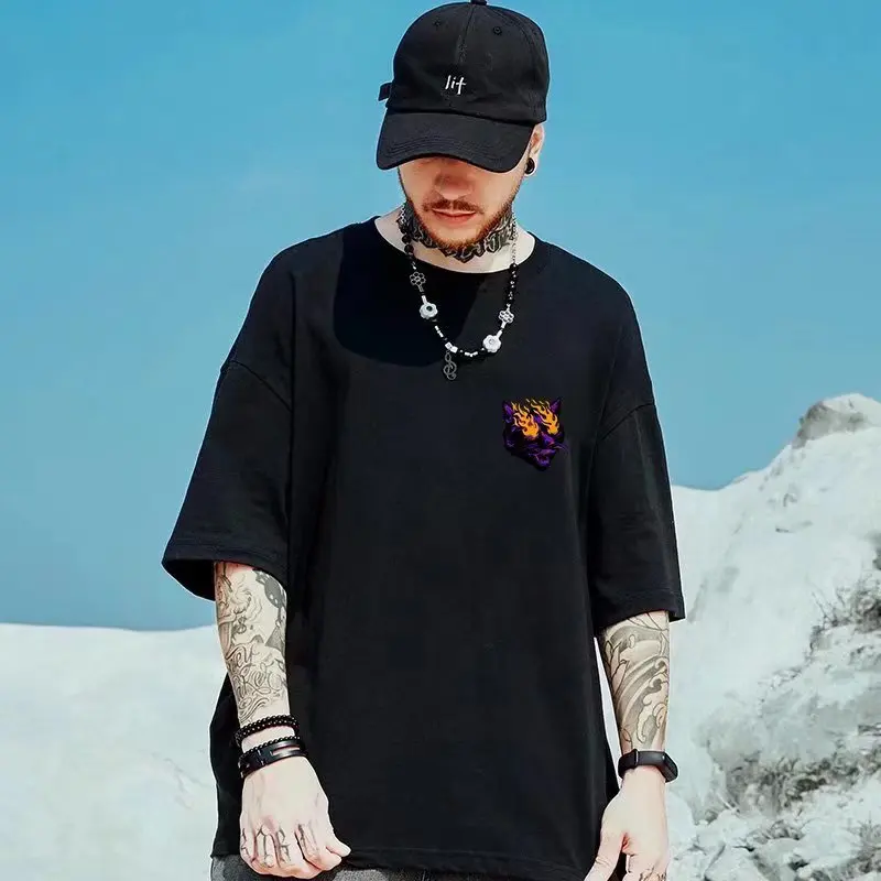 Summer New Casual Loose T-shirt Short Sleeved Men's Fashion Loose Printing Large 8XL Hip Hop Couple Wear Half Sleeve Cotton Top image 2