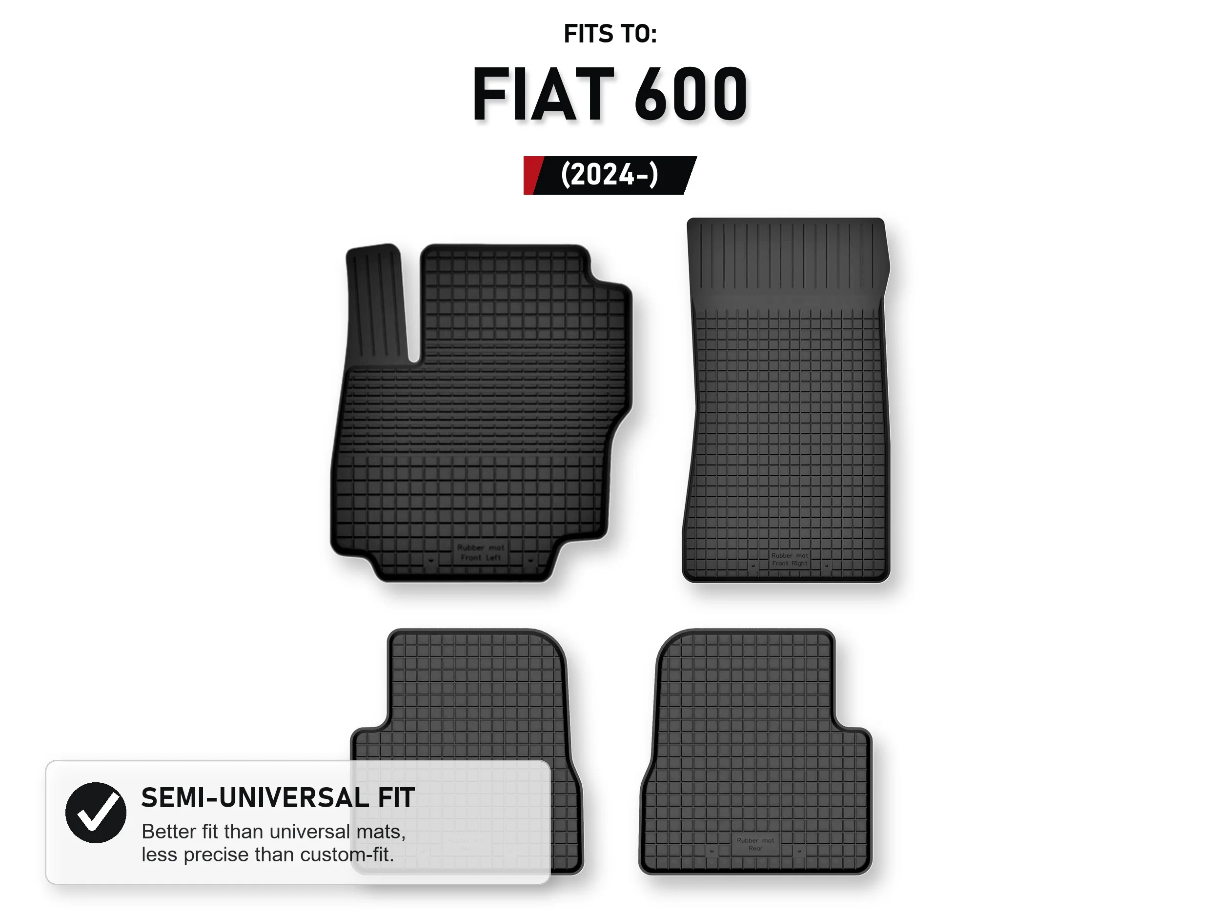 Rubberen matten, tray-type, voor: Fiat 600 2024- Hybrid, 4 stuks