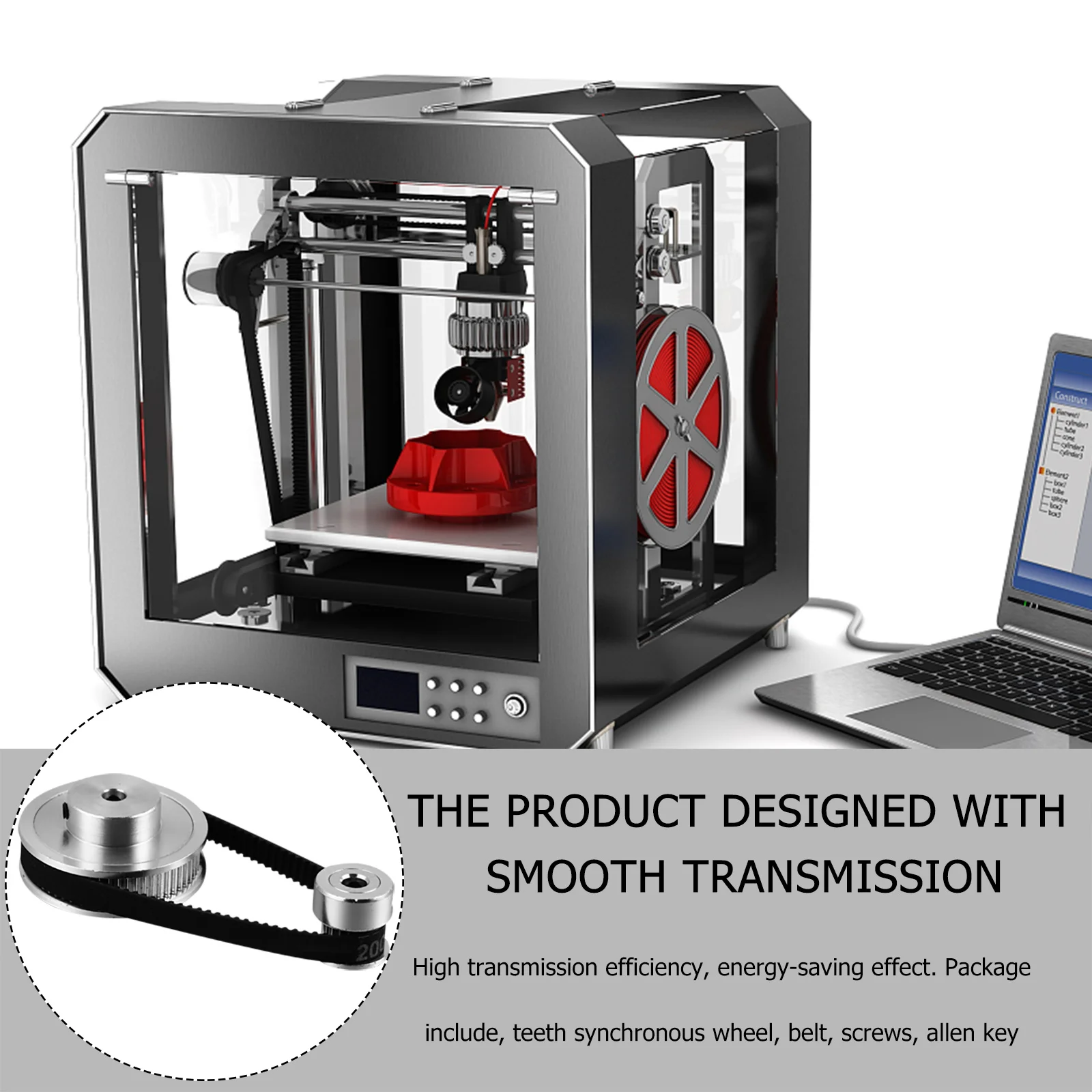 

1Set 3D Printer Synchronous Wheel Set Stepper Motor Pulley High Transmission Efficiency Timing Belt Reduction Gear Durable