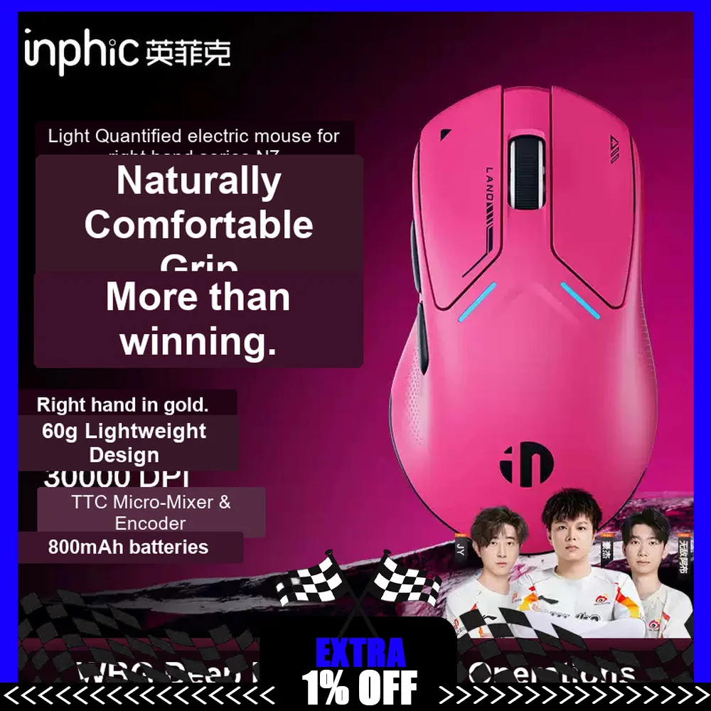 Inphic IN7/IN7 Pro Mouse Tri Mode Wireless Bluetooth 60g Lightweight Long Battery Life RGB 30000 DPI Gaming Mice PC Accessory
