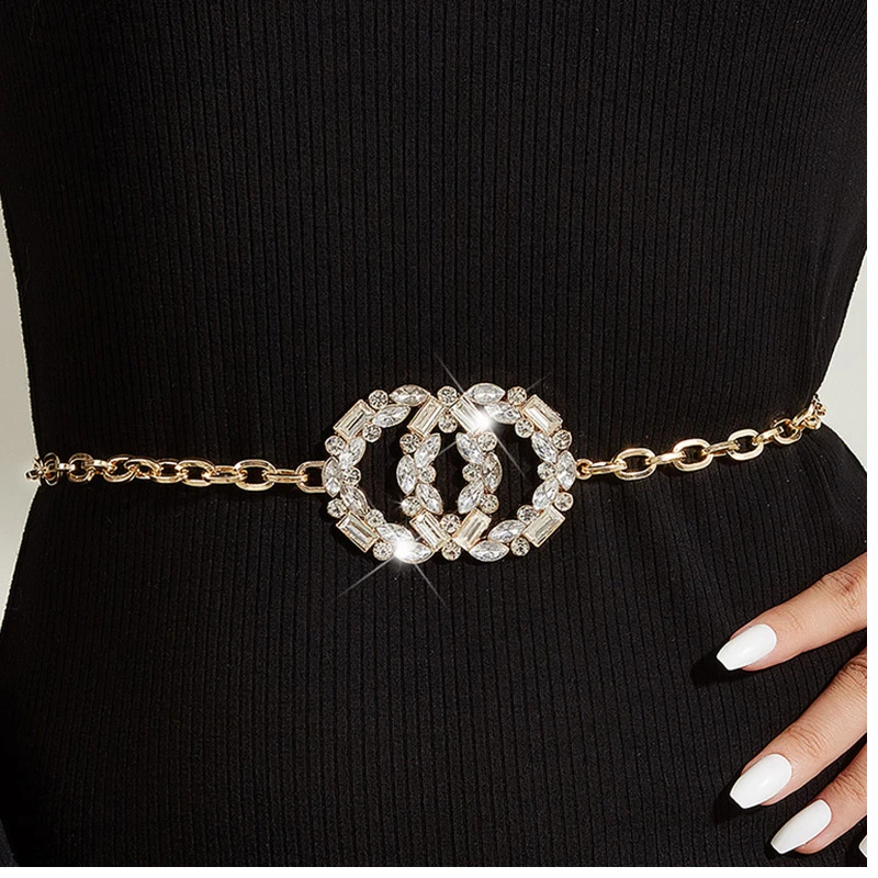 Robe à Taille en Métal pour Fille, Simple, Ronde, Strass, Fine, Trempée, Accessoire 03