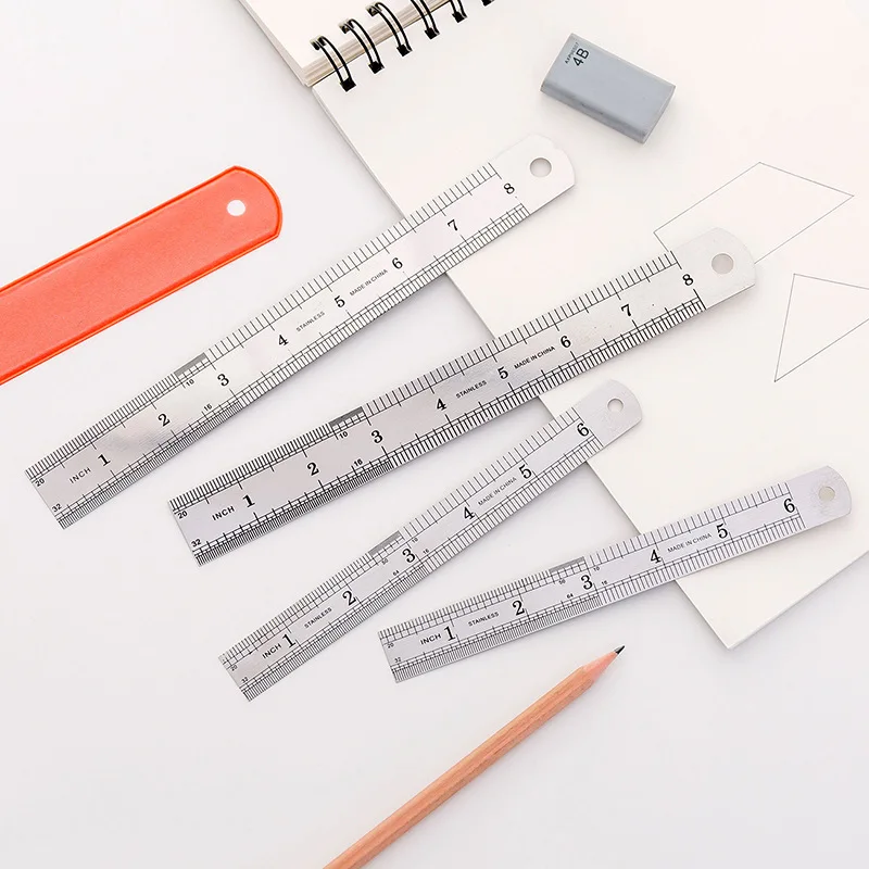 Stainless Steel Metal Ruler Straight Ruler 15/20/30cm Student Ruler Precision Double Sided Measuring Level Tool Woodworking Draw