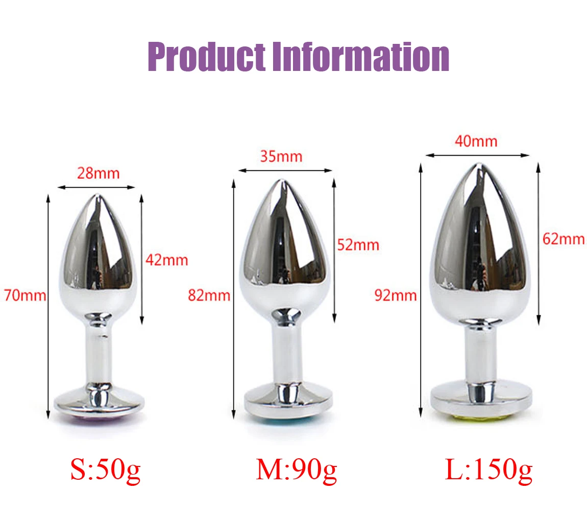 1pc 3 Size Anal Plug Round Stainless Steel Crystal Buttplug Removable Butt Plug Stimulator Anal Sex Toys Prostate Massager Dildo