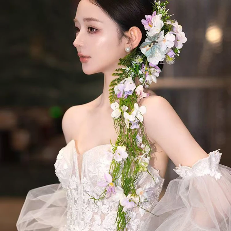

Милая повязка на голову с цветком для девочек, длинная повязка для волос с цветком невесты, аксессуары для волос, свадебная вечеринка, весенний венок в богемном стиле, головной убор